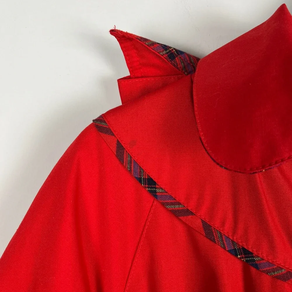 Rothschild Girls Red Hooded Dress Coat Plaid Trim Faux Fur Lined Size 12 Vintage